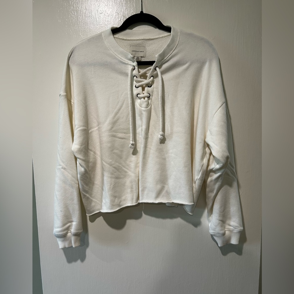 American Eagle Outfitters Off-White Lace-Up Hoodie